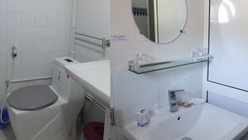Salle de bain et toilettes propres et soigneusement entretenues.